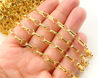 Cadena larga y corta de oro laminado de 14k, para la fabricación de joyas, venta al por mayor por metro. 591GF