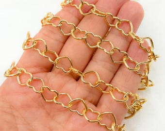 14K Gold Filled Heart Link Chain, Permanent Jewelry Supplies, Sold by Foot. 1408GF