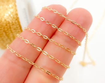 Cadena plana de oro macizo de 14 quilates, se vende por metro. 040FBFL5L913byFt