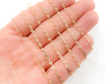 14K Solid Gold Marina and Cable Links Chain by Foot. 040MM0P211H0byFt