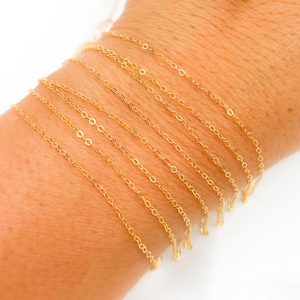 14K Gold‑Filled Flat Cable Chain, Layering Necklace Foot, Unfinished Wholesale Chains, Gold Filled Cable Chain for Permanent Jewelry. 822FGF