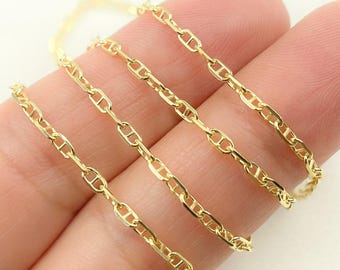 Cadena plana de eslabones Marina de oro amarillo macizo de 14 quilates, se vende por metro. 050FLP1T5byFt