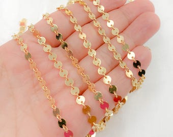 Cadena de discos chapada en oro de 14 quilates – Lentejuelas redondas de 4 mm. Suministros a granel para la fabricación de joyas. 957GF