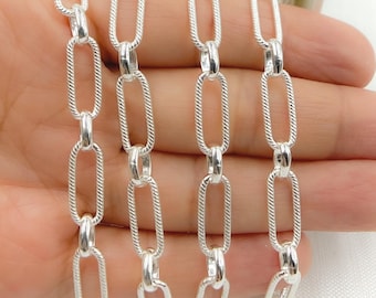 925 Sterling Silver Twisted Paperclip Chain, Jewelry Making, By The Foot. V167SS