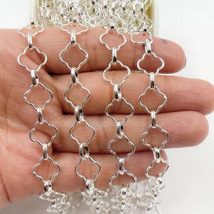 Catena a maglie a quadrifoglio in argento sterling 925 a piede, catena con motivo a quadrifoglio per la creazione di gioielli, catena a quadrifoglio all&#39;ingrosso. V157SS