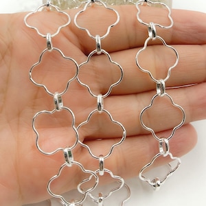 Catena a maglie a quadrifoglio in argento sterling 925 a piede, catena con motivo a quadrifoglio per la creazione di gioielli, catena a quadrifoglio all&#39;ingrosso. V158SS