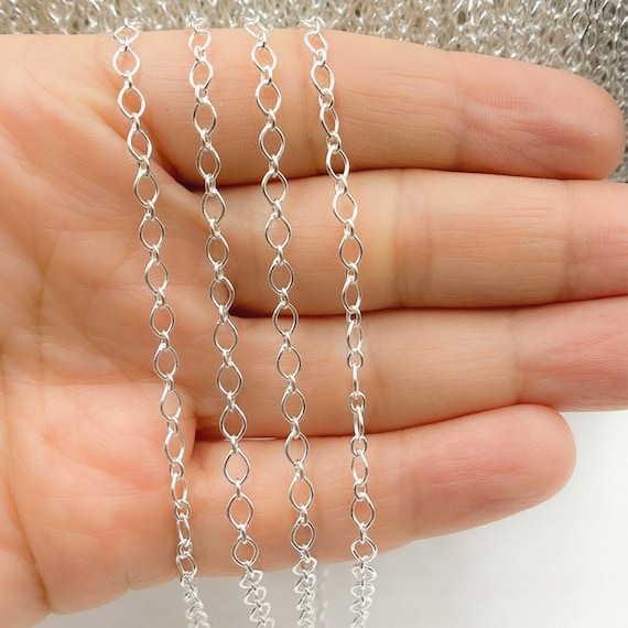 Sterling Silver Long Short Oval Chain, Jewelry Making by the Foot