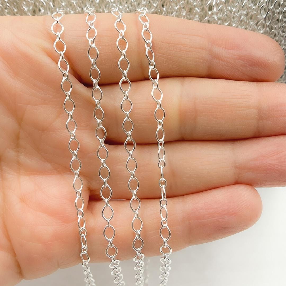 Sterling Silver Long Short Oval Chain, Jewelry Making by the Foot