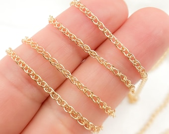 Cadena de trigo de oro macizo de 14 quilates, unisex, se vende por metro. 035SPLLGbyFt