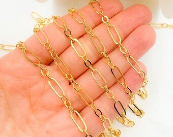 14K Gold-Filled Flat Long and Short Link Chain - DIY Jewelry Supply. 283FGF