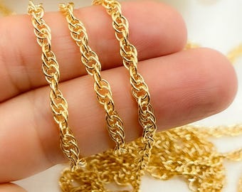 14k Gold Filled Rope Chain, 3.4mm Jewelry Making Chain, Sold by Foot. 605GF