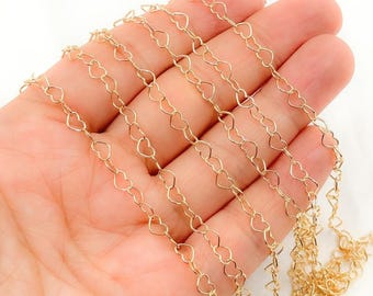 14k Gold Filled Heart Link Chain, Delicate Jewelry, By The Foot. V214GF