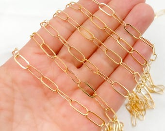 14k Gold-Filled Elongated Flat Paperclip Chain for Jewelry Making. 2802FGF