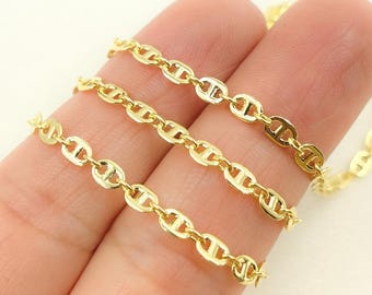 Cadena plana de eslabones Marina de oro amarillo macizo de 14 quilates, se vende por metro. 058MM1P111byFt