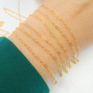 14K Gold‑Filled Flat Long & Short Link Chain – Sold by the Foot, Unfinished DIY Jewelry Supply for Permanent Jewelry. 143FGF