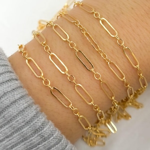 14K Gold‑Filled Flat Long & Short Link Chain – Sold by the Foot, Unfinished DIY Jewelry Supply for Permanent Jewelry. 333FGF