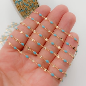 14K Gold-Filled Marina Chain with Turquoise Enamel — Marina Enamel Chain for Permanent Jewelry, Sold by the Foot. V269TURGF