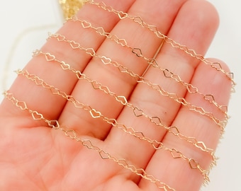 14K Gold Filled Flat Heart Link Chain, Permanent Jewelry Supply. A35F/SPGF