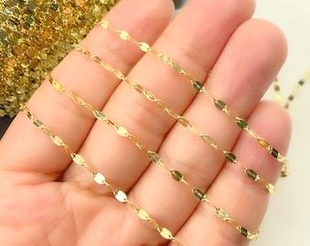 Cadena de eslabones marineros de oro amarillo macizo de 14 quilates, cadena plana minimalista, se vende por metro. 035FV10byFt