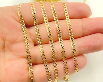 Cadena de eslabones planos de oro macizo de 14 quilates, se vende por metro. 060R13FG1T2A9L001byFt