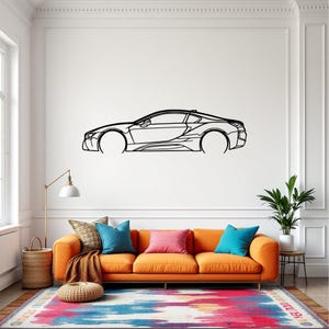 i8 Detailed Garage Wall Art For Motorsport Enthusiasts, Metal Car Silhouette For Auto Room, Driveway Wall Art, Father Gift Idea