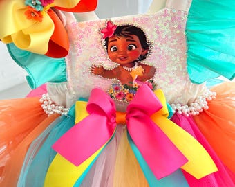 Custom Hawaiian Tulle Romper Tutu – Baby Girl Birthday Outfit Moana inspired outfit