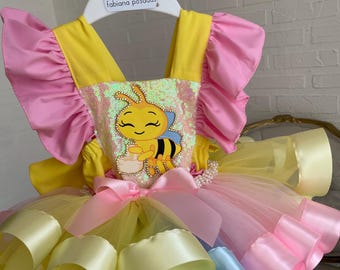 Conjunto de romper y tutú de abejita, abeja personalizado: Disfraz de Abejita para Bebé con Tutú / Romper Primera Fiesta / Outfit Cumpleaños