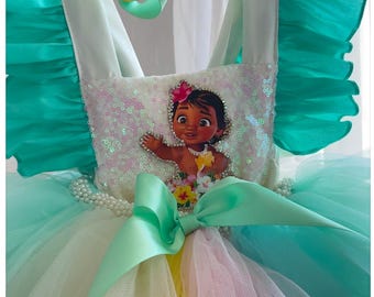 Conjunto de pelele y tutú hawaiano personalizado: atuendo de cumpleaños personalizado para niña de 6 a 24 meses (Mohana)