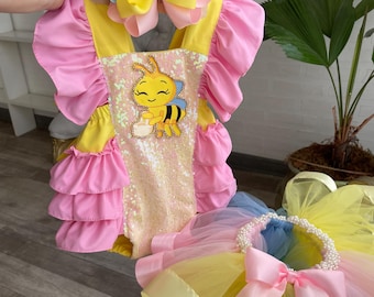 Disfraz de abeja para bebé personalizado, mono de tutú, atuendo para primer cumpleaños