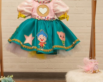 Custom Clown Princess Dress – Handmade Birthday Outfit, Sequins & Pearls