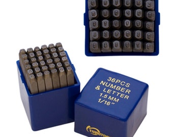 Metal Stamp Set-Metal Stamping Kit in "Block" font- Letters and Number Set 1/16th (1.5 mm) Size-by Metal Supply Chick-36 Piece