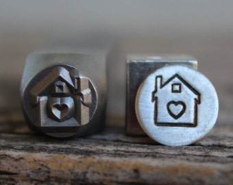 House with Heart-"Home" Metal Stamp-8mm Size-Steel Stamp-New Metal Design Stamps-by Metal Supply Chick