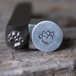 Paw Print Heart Stamp-6mm Size-Steel Stamp-New Metal Design Stamps-by Metal Supply Chick-DCH84