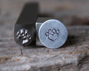 Paw Print Heart Stamp-6mm Size-Steel Stamp-New Metal Design Stamps-by Metal Supply Chick-DCH84