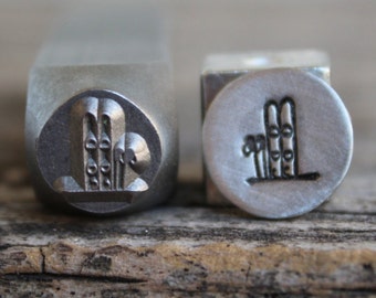 Skis and Poles-Skiing Metal Stamp-7mm Size-Steel Stamp-New Metal Design Stamps-by Metal Supply Chick