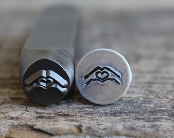 Hands with Heart Metal Stamp 8mm Size-Steel Stamp-Can be used on Stainless- Design Stamps- Metal Supply Chick-DJU83