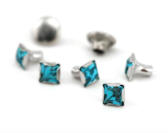 Rivet-Crystal Snap Rivets Square-Zircon  6mm Head Size-You get 5-Impressart-Metal Supply Chick