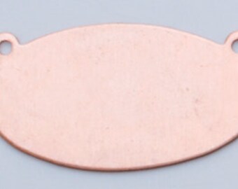 Estampage Blank-COPPER 24ga-1"x1/2" Horizontal Oval w/2 RINGS-6 pk--Stamping Blanks for Custom Jewelry-MET-520.55