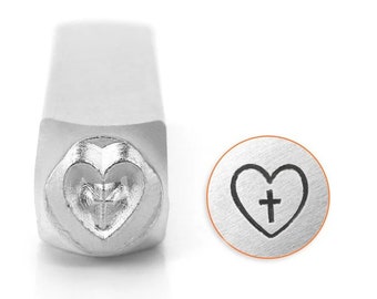 Heart with Cross Metal Stamp-Design Stamp ImpressArt- 6mm Metal Stamping Tool-Steel Stamp-Metal Supply Chick