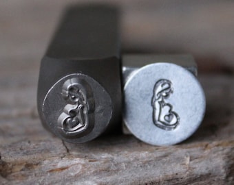 Pregnant Mother and Child Metal Stamp-8mm Size-Steel Stamp-New Metal Design Stamps-by Metal Supply Chick-DCH58