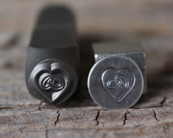 Wedding Rings in Heart Stamp-6mm Size-Steel Stamp-New Metal Design Stamps-by Metal Supply Chick-DCH60