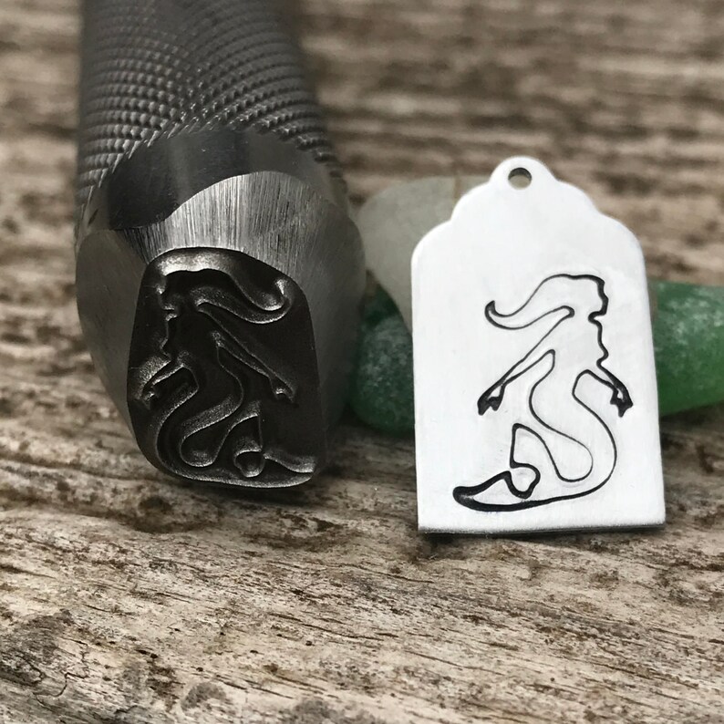Mermaid Metal Stamp-Steel Stamp-Advantage Series-58 in Right Facing-Will Work on Harder Metals-Custom Stamp-Metal Supply Chick 15mm image