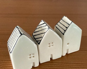 Porcelain Miniature ceramic houses, pottery houses gift heart fairy decor miniature house with heart country house farm house decor