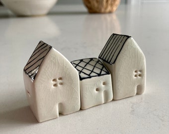 Porcelain Miniature ceramic houses, pottery houses gift heart fairy decor miniature house with heart country house farm house decor