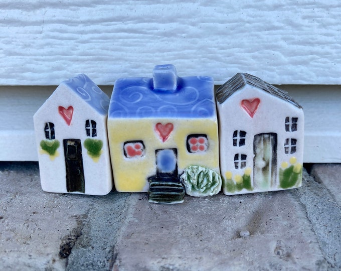 Small Ceramic House With Yellow Door, Pottery House, Clay House