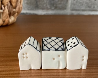 Porcelain Miniature ceramic houses, pottery houses gift heart fairy decor miniature house with heart country house farm house decor