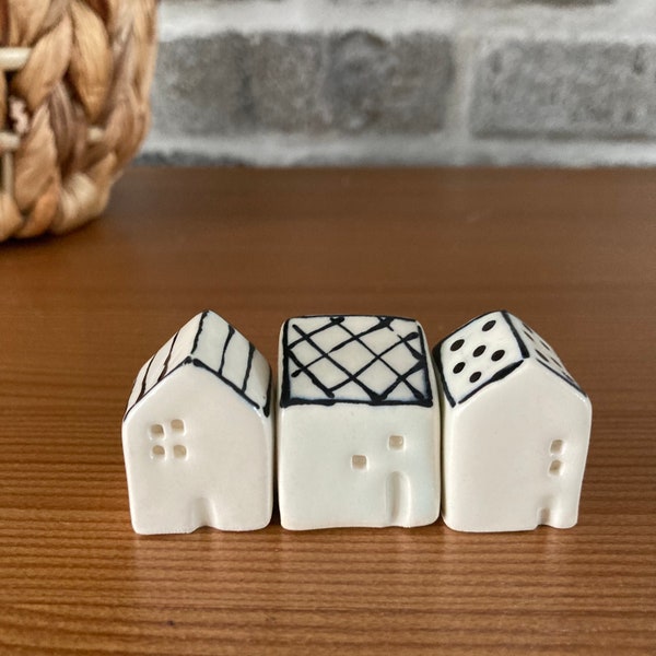 Porcelain Miniature ceramic houses, pottery houses gift heart fairy decor miniature house with heart country house farm house decor