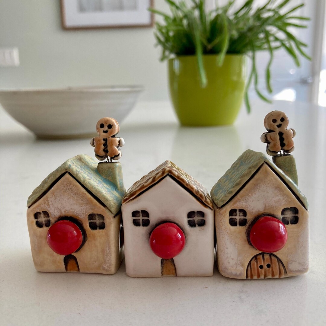 Porcelain Miniature Rudolph Houses, Pottery Houses Gift Heart Fairy ...