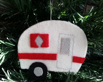 Retro Camper-red accents- Christmas ornament