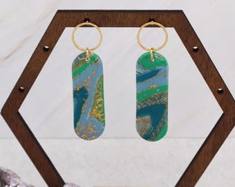 Summer Luxe Circle and Elongated Oval Marble Polymer Clay Dangle Earrings